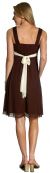 Knee Length V Neck Cocktail Dress with Waist Belt back in Brown/Ivory