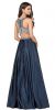 V-neck Bejeweled Top Long Satin Skirt Two Piece Prom Dress back