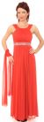 Shirred Empire Cut Formal Evening Dress in Coral