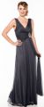 Main image of V Neck Ruched Waist with Sash Long Formal Dress 