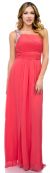 Bejeweled One Shoulder Long Formal Bridesmaid Dress in Coral