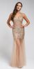 Long Embellished Halter Tulle Prom Dress in Gold