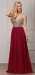 Bejeweled Bodice V-Neck Spaghetti Straps Formal Prom Dress in Burgundy