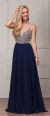 Bejeweled Bodice V-Neck Spaghetti Straps Formal Prom Dress in Navy