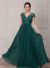 Main image of Short Sleeves V-Neck Sequined Bust Long Formal Evening Dress