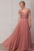 Short Sleeves V-Neck Sequined Bust Long Formal Evening Dress in Rose