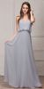 Spaghetti Straps V-Neck Blouson Top Long Bridesmaid Dress in Silver