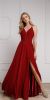 V-Neck Rhinestones Belt Front Slit Long Bridesmaid Dress in Burgundy