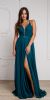 V-Neck Rhinestones Belt Front Slit Long Bridesmaid Dress in an alternative image