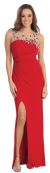 Round Chunky Jewels Neck Long Formal Evening Prom Dress in Red