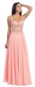 V-Neck Sheer Lace Beaded Bodice Long Formal Prom Dress in Blush