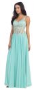 V-Neck Sheer Lace Beaded Bodice Long Formal Prom Dress in Mint