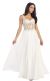 V-Neck Sheer Lace Beaded Bodice Long Formal Prom Dress in Off White