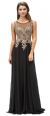 Jewel Embellished Sheer Mesh Top Chiffon Prom Dress in Black