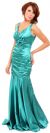 Shirred Formal Evening Dress with Flared Bottom in Jade