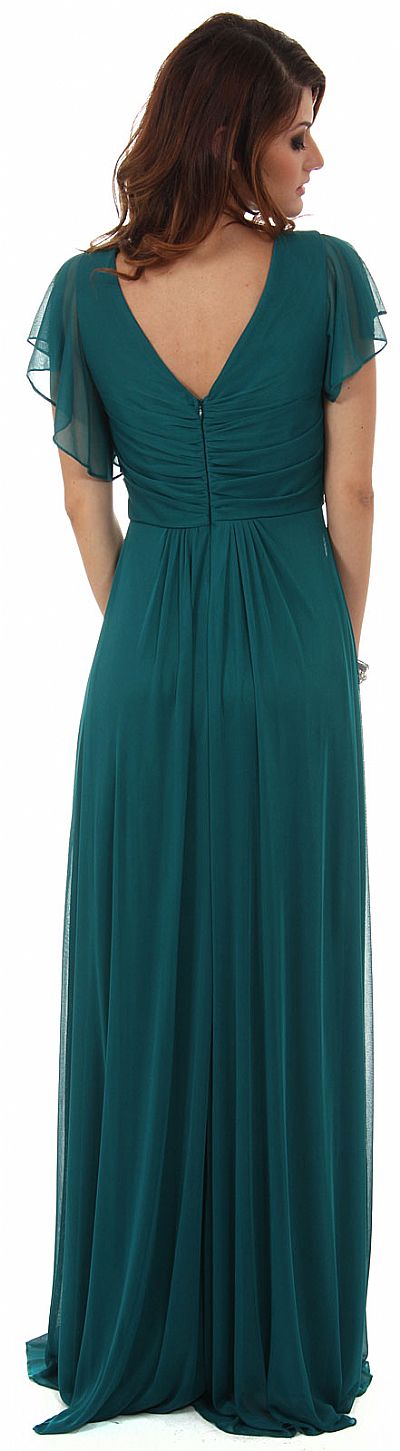 V-Neck Long Formal MOB Dress with Flutter Sleeves 11380