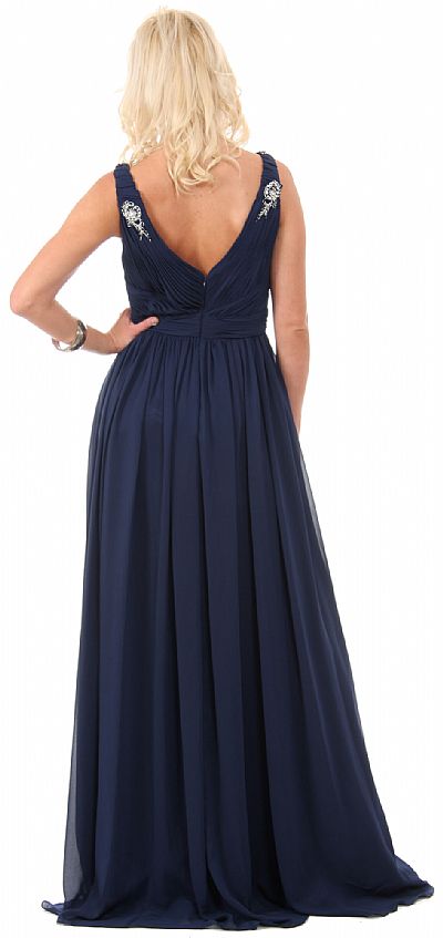 Deep V Neck Ruched Floor Length Formal Prom Dress 16111