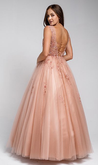 Beaded Embellished V Neck Prom Ball Gown a577