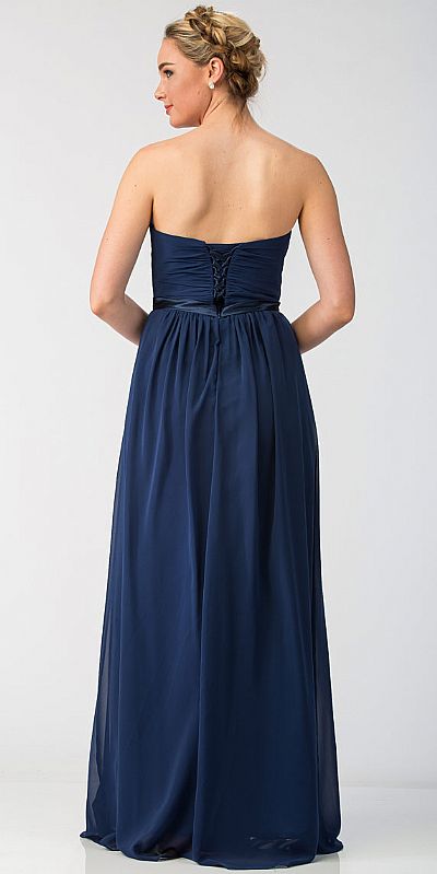 Strapless Pleated Bust Bow Waist Long Bridesmaid Dress Sl6134 5909