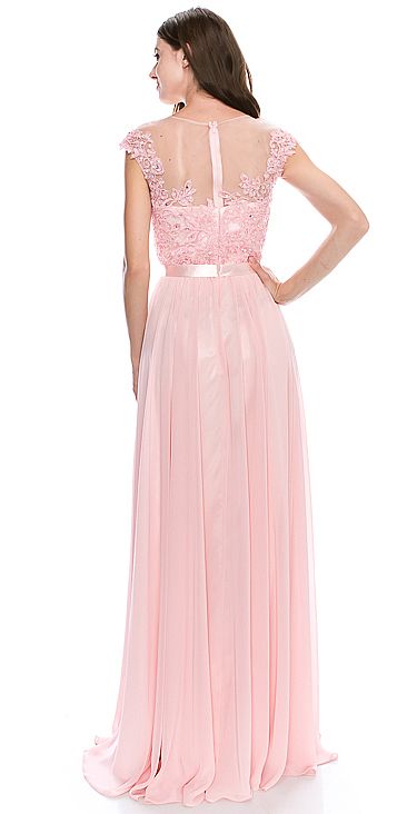 Round Neck Embroidered Lace Mesh Top Long Prom Dress yg5001