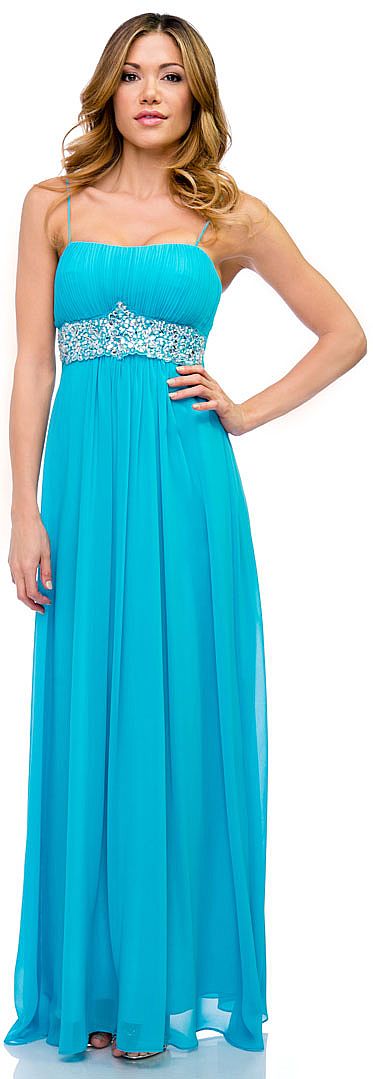 Empire Cut Long Formal Dress with Bejeweled Waist 11375