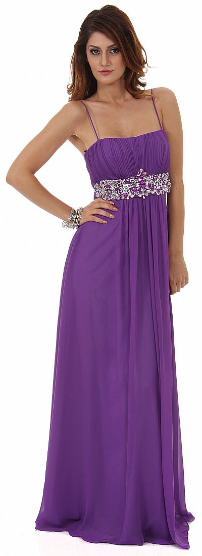 Empire Cut Long Formal Dress with Bejeweled Waist 11375