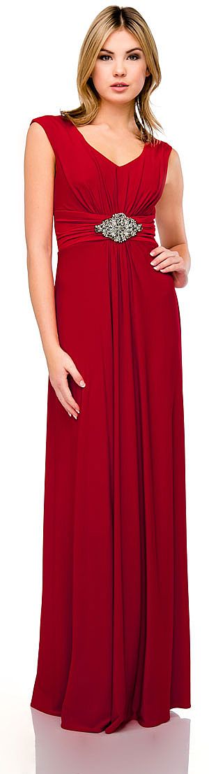 V-Neck Cap Sleeves Empire Cut Long Formal Dress 11377