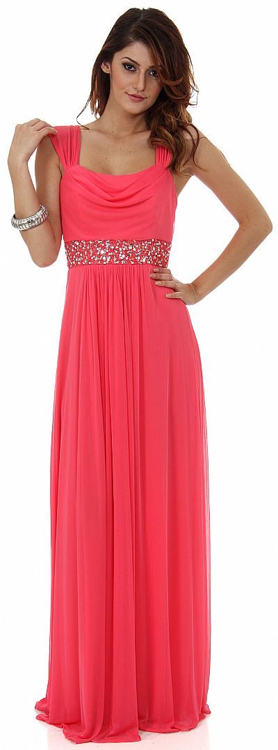 Empire Cut Long Formal Dress with Cap Sleeves 11384