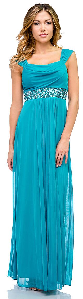 Empire Cut Long Formal Dress with Cap Sleeves 11384