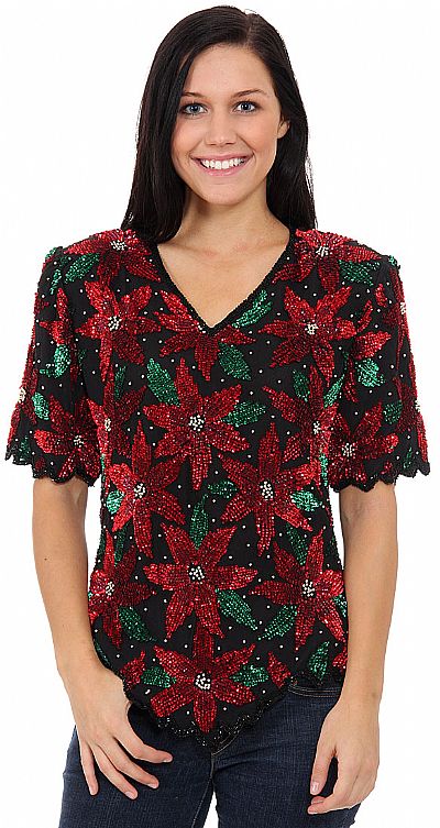 Holiday Spirit Hand Beaded/Sequined Blouse 4342