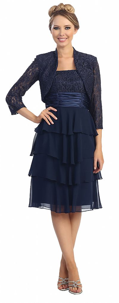 Tiered Skirt Short Formal Party Dress with Lace Jacket 45463