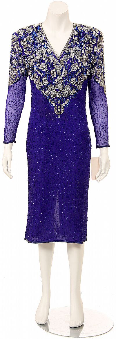 Fully Beaded Long Sleeve Cocktail Dress 7344