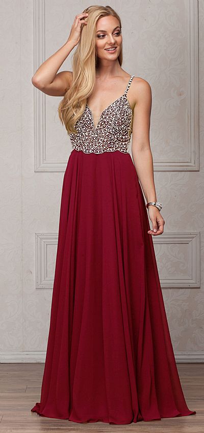 Elegant V-neck Spaghetti straps A-line Prom Dresses,SW1858