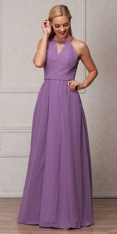 High Round Neck Princess Cut Long Bridesmaid Dress a826