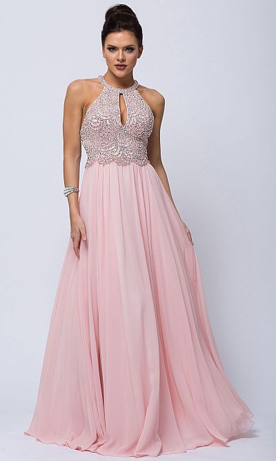 Sleeveless Beaded Prom Dress with High Neckline asu001