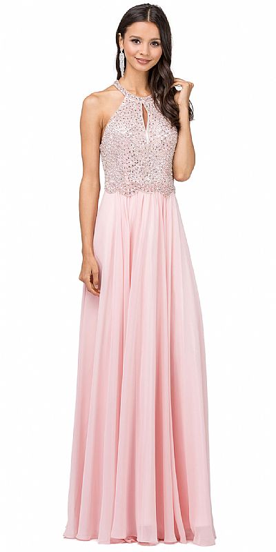 Embellished Bodice & Back Straps Long Prom Dress p2402