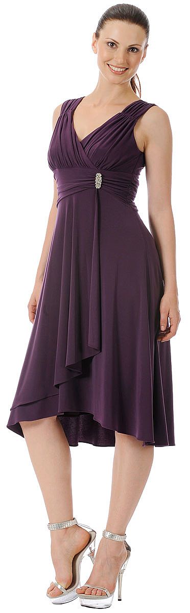 Broad Straps Asymmetric Party Dress with Side Brooch p7745c