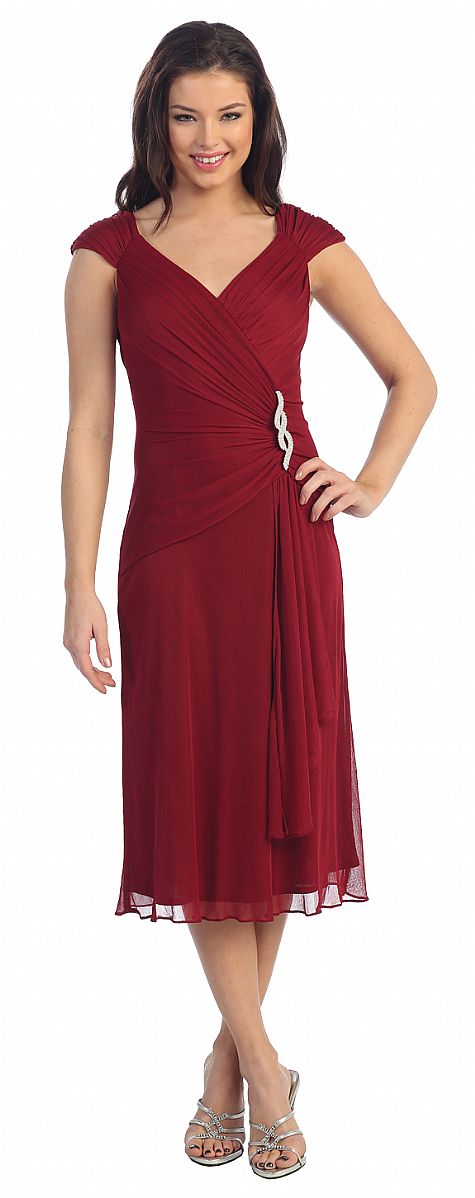 V-neck Broad Straps Medium Length Cocktail Party Dress p8488