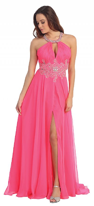 Halter Neck Rhinestone Waist Long Formal Prom Dress p8609