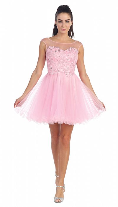 Floral Lace Bust Tulle Short Formal Prom Dress p8881