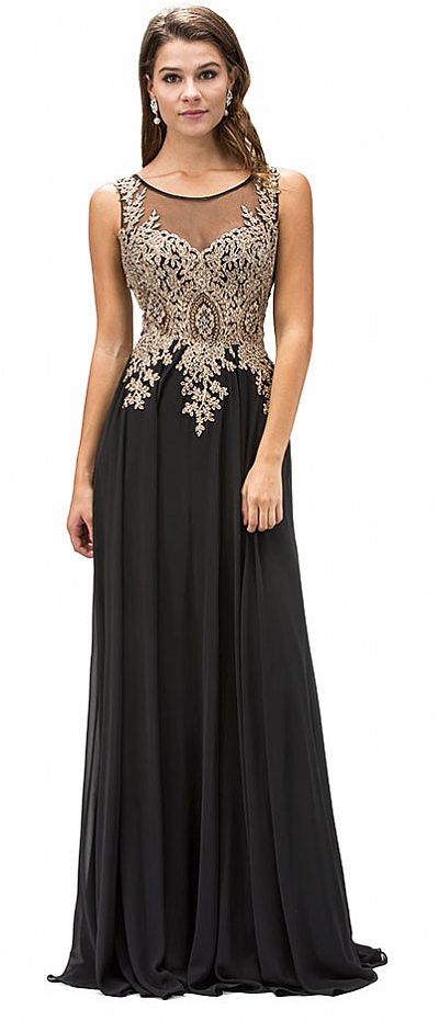 Jewel Embellished Sheer Mesh Top Chiffon Prom Dress p9191