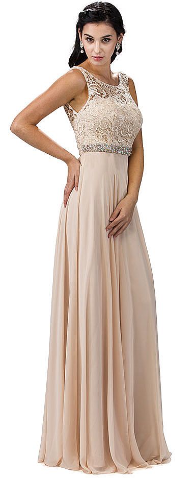 Lace Top Embellished Waist Long Formal Evening Dress p9325