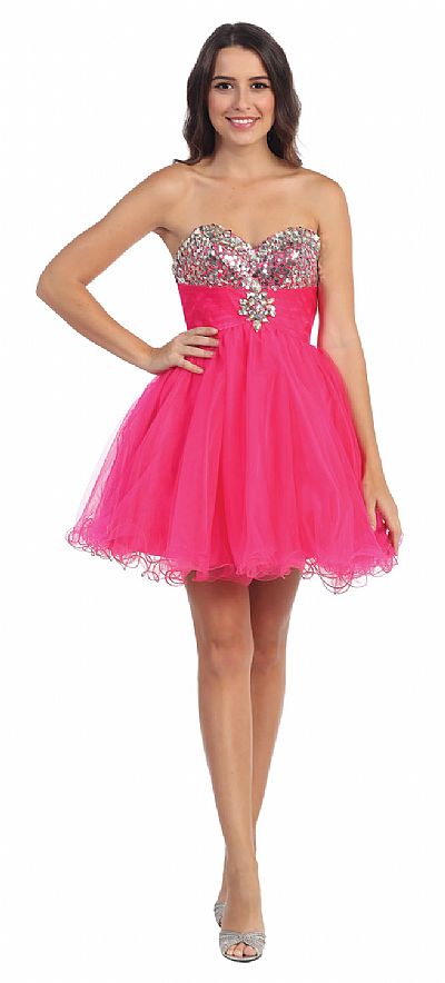 Strapless Sequins Bust Mesh Short Party Prom Dress s531