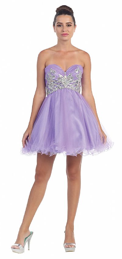 Strapless Floral Beaded Bust Short Tulle Party Dress s6058