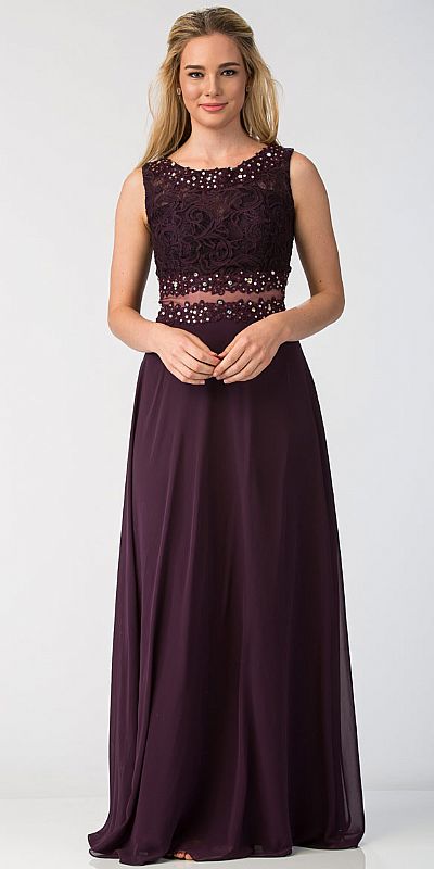 Mock Two Piece Lace Bodice Floor Length Prom Dress sl6194