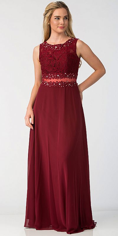 Mock Two Piece Lace Bodice Floor Length Prom Dress sl6194