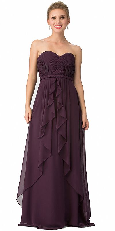 Strapless Shirred Bust Ruffled Skirt Long Bridesmaid Dress sl6195