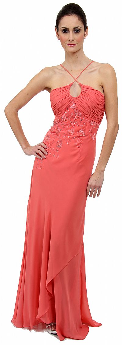 Keyhole Ruched Bust Beaded Formal Prom Dress c27761