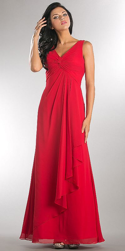 V-Neck Ruched Twist Knot Bust Long Bridesmaid Dress a815